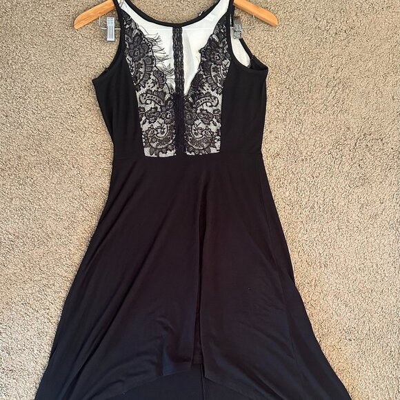 Poof Couture High Low Maxi Dress Black White Sheer Lace Size Medium - Picture 5 of 8